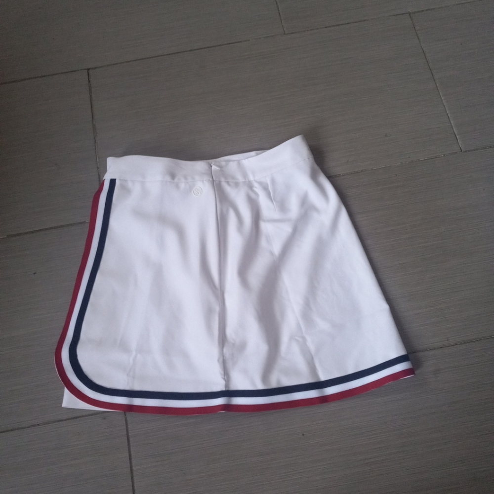 White Athletic Shorts with Red and Blue Trim